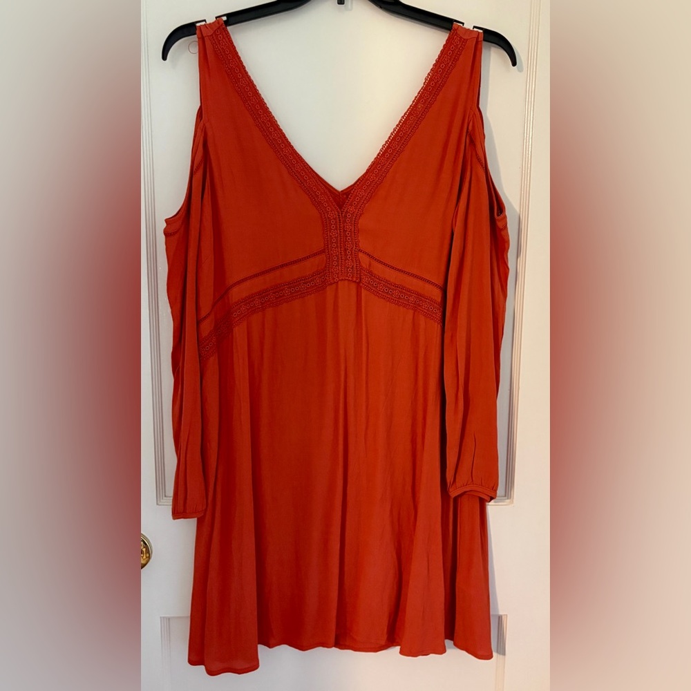 Kori America Rust Cold Shoulder Midi Dress size L